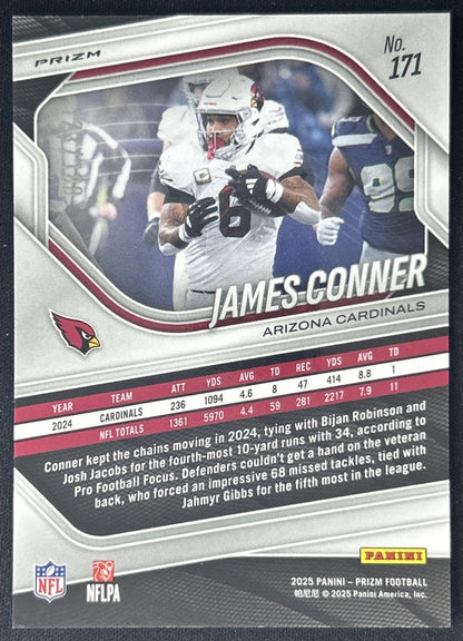 James Conner 2025 Panini Prizm Pigskin /180 Cardinals back