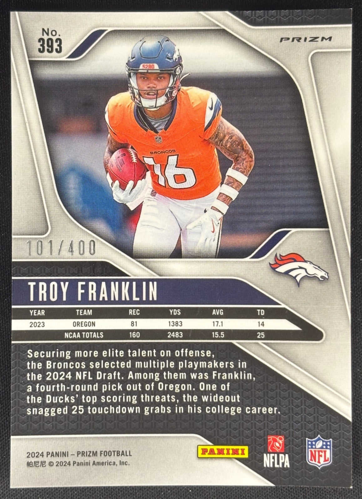 Troy Franklin 2024 Panini Prizm Pandora /400 Broncos Sports Trading Cards