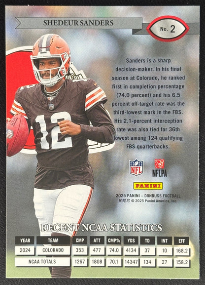 Shedeur Sanders 2025 Donruss Retro 1995 Browns Sports Trading Cards