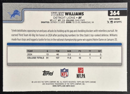 Tyleik Williams 2025 Topps Chrome Rookie Purple Geometric Refractor /75 Lions Sports Trading Cards