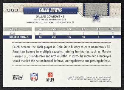 Caleb Downs 2026 Topps Rainbow Foil Cowboys