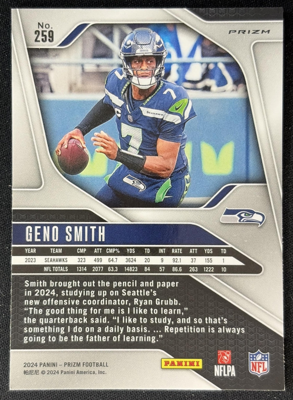 Geno Smith 2024 Panini Prizm Pink Seahawks back