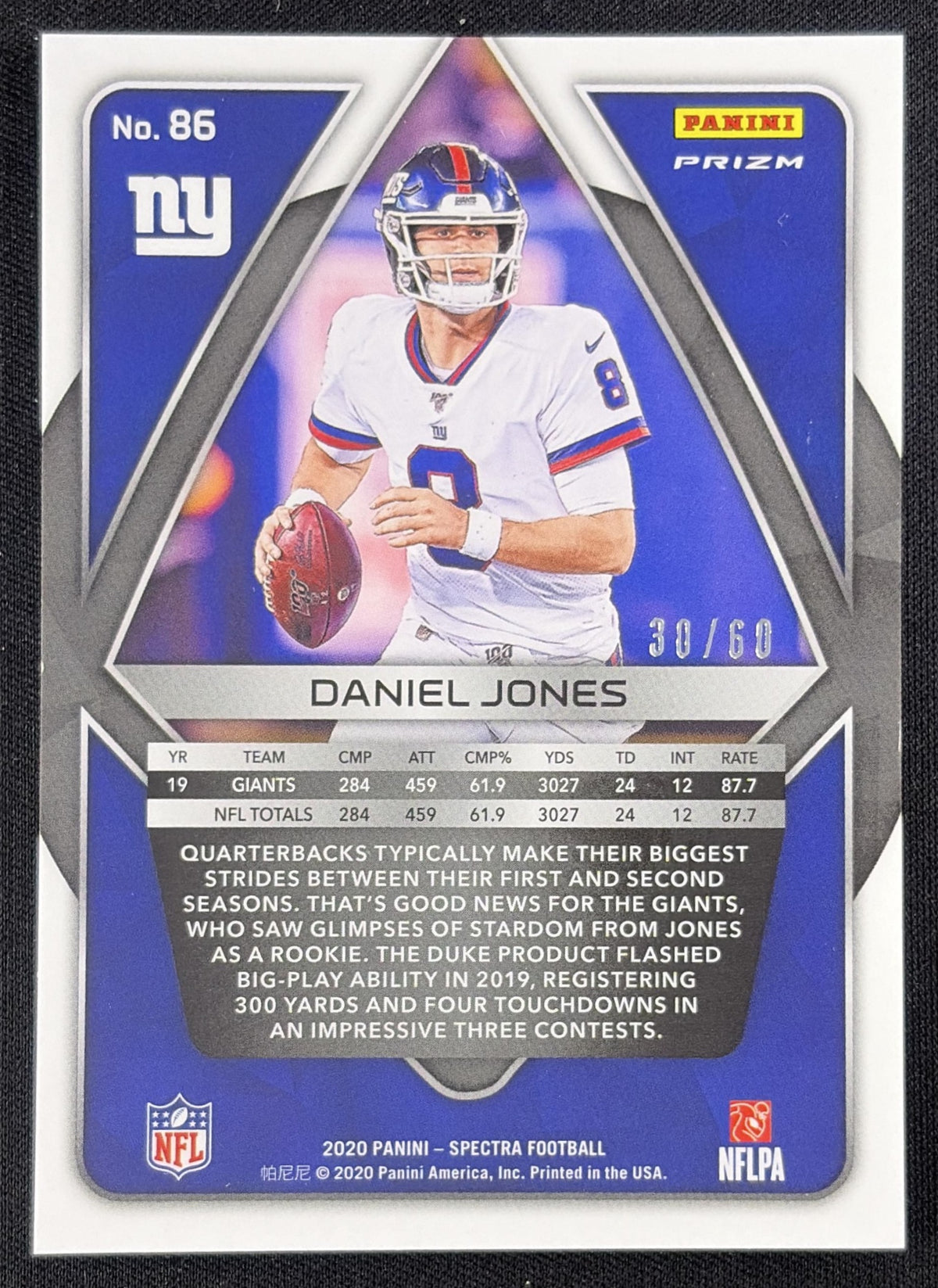Daniel Jones 2020 Panini Spectra Neon Blue /60 Giants