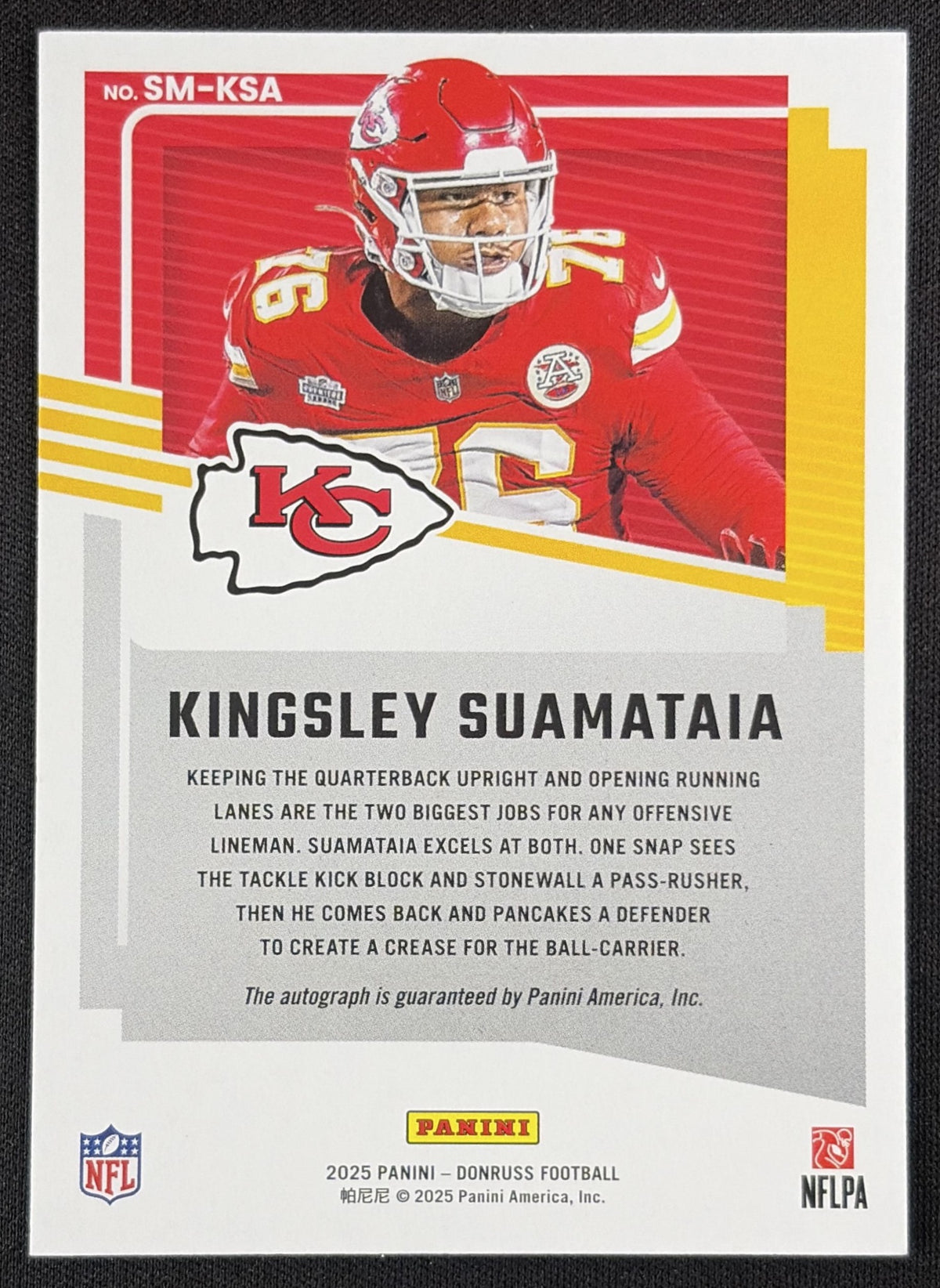 Kingsley Suamataia 2025 Panini Donruss Signature Marks Chiefs