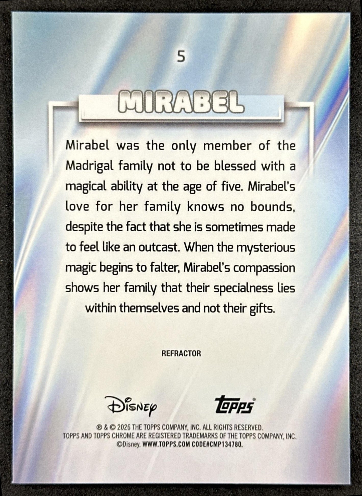 Mirabel 2026 Topps Chrome Disney Refractor Encanto Back