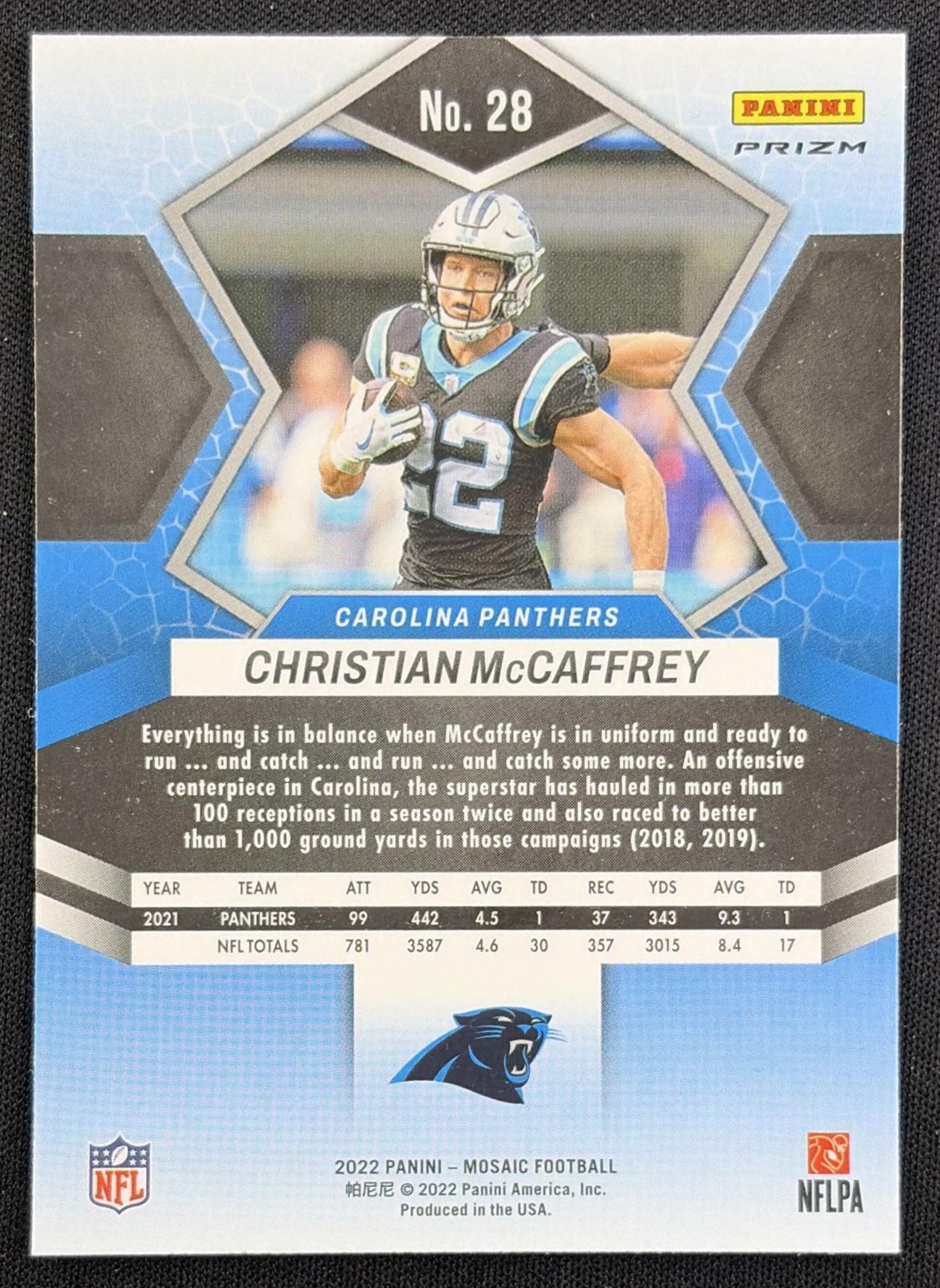 Christian McCaffrey 2022 Panini Mosaic Panthers