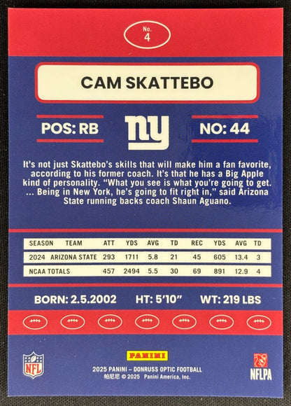 Cam Skattebo 2025 Donruss Optic 2015 Retro Giants Sports Trading Cards