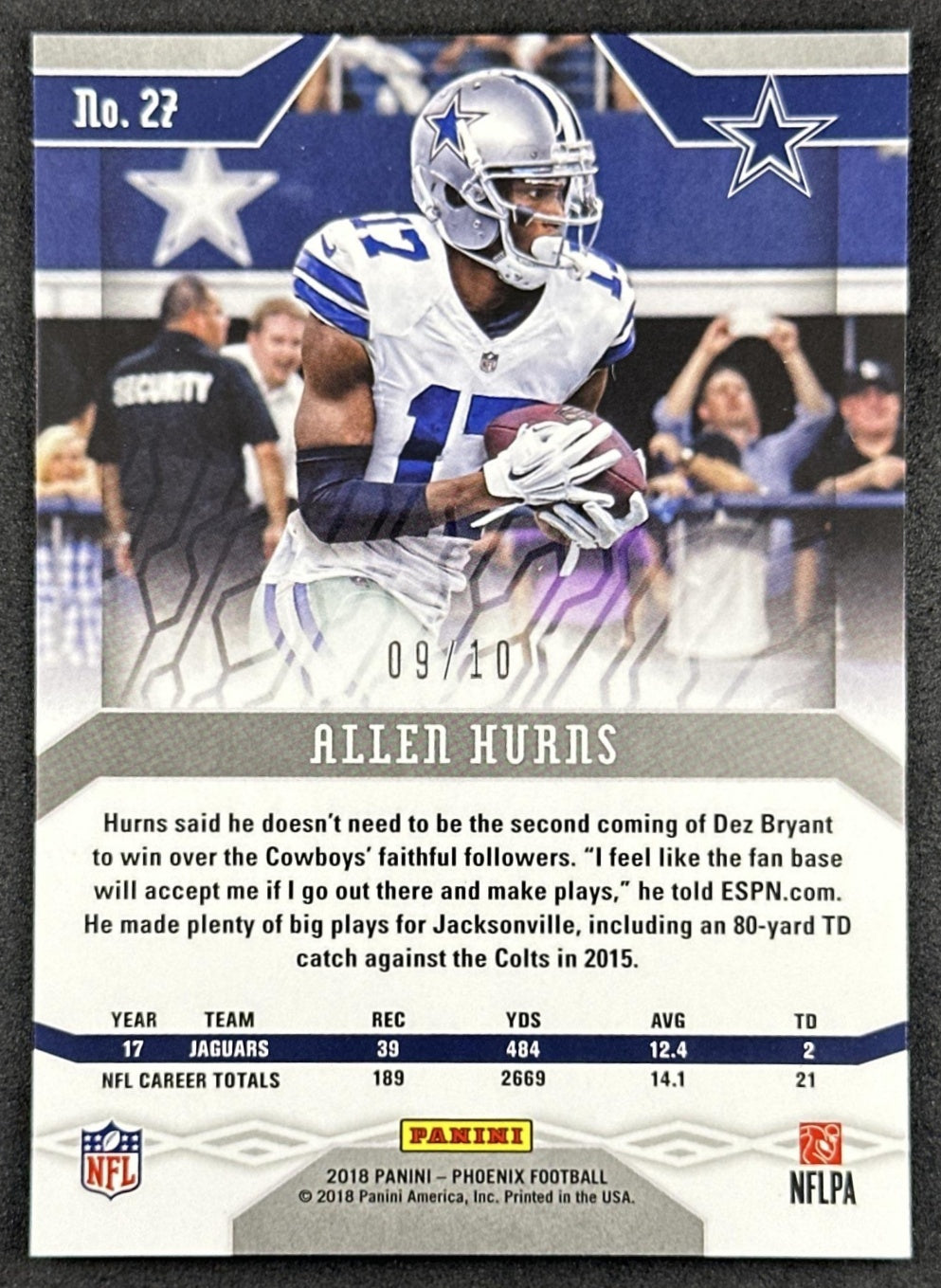 Allen Hurns 2018 Phoenix /10 Silver Cowboys Sports Trading Cards