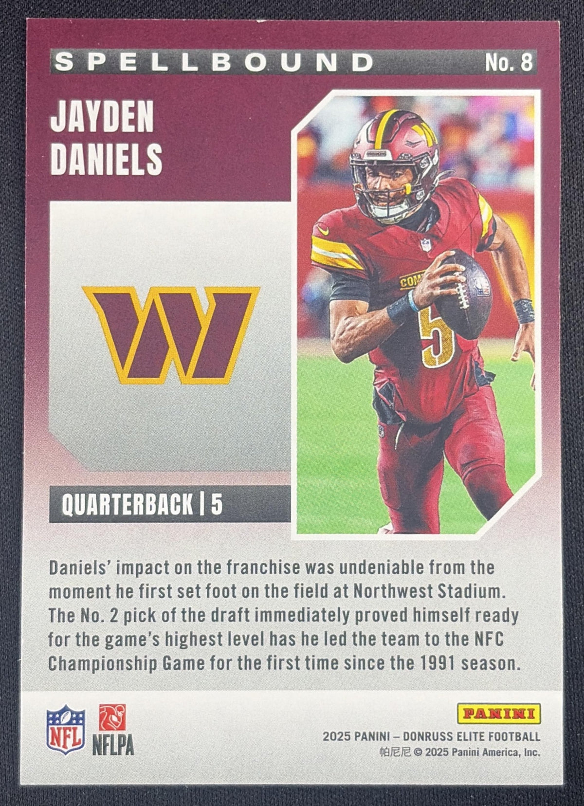Jayden Daniels 2025 Panini Donruss Elite Spellbound Orange /199 Commanders Sports Trading Card
