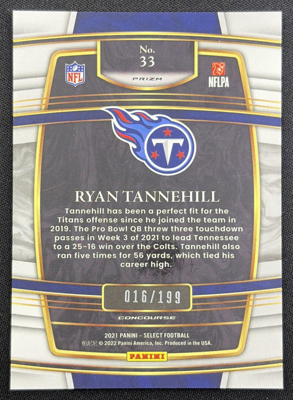 Ryan Tannehill 2021 Panini Select Blue Prizm /199 Titans