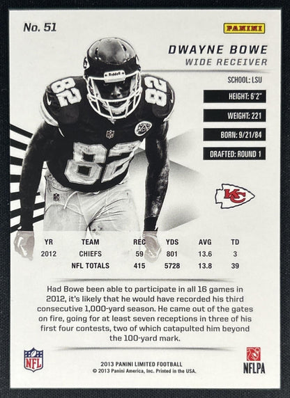 Dwayne Bowe 2013 Panini Limited /399 Chiefs back