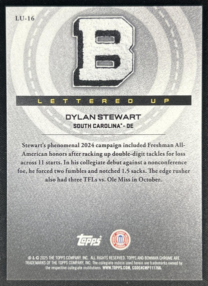 Dylan Stewart 2025 Chrome University Lettered Up! Gold Refractor /50 Gamecocks back