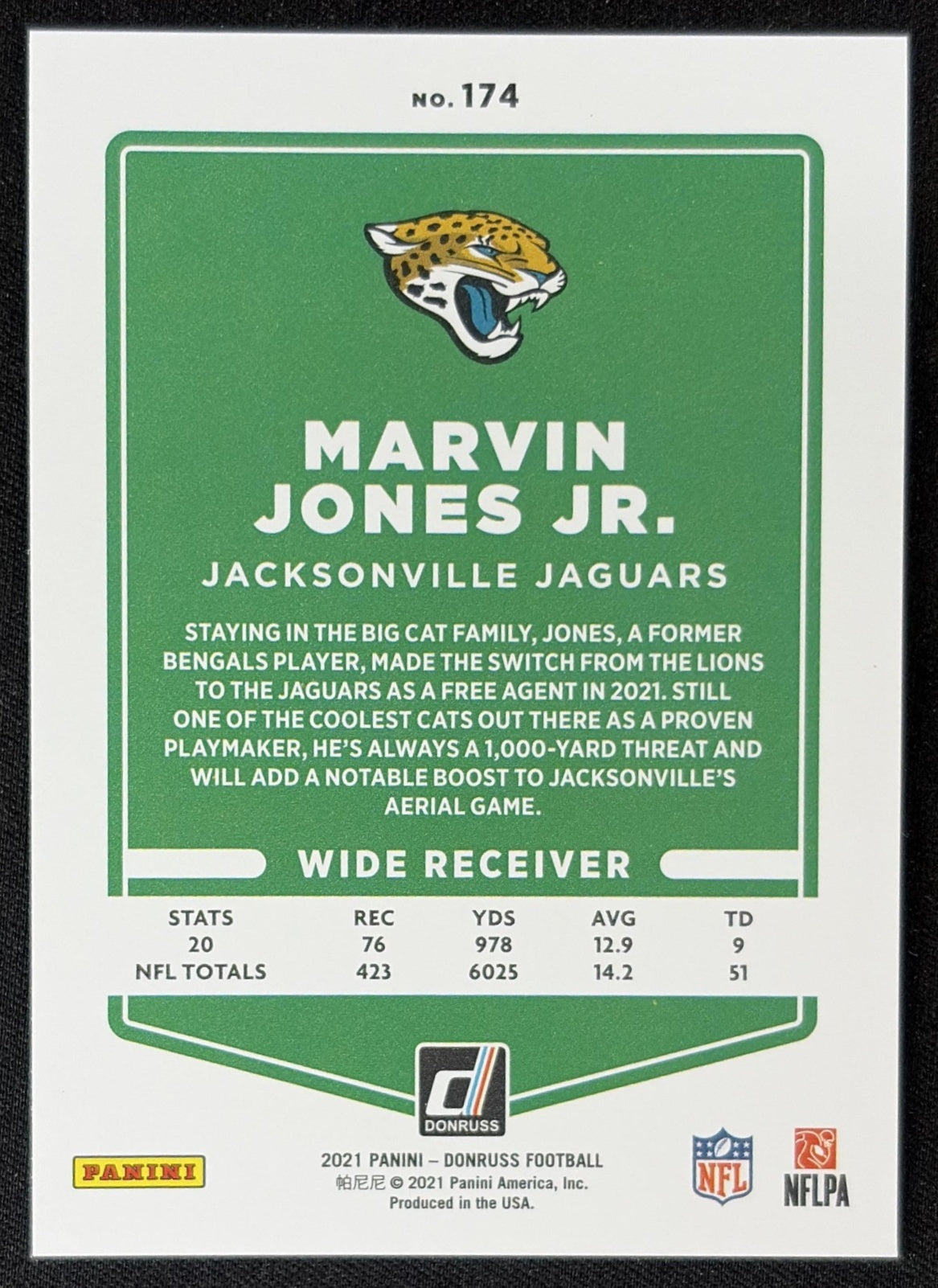 Marvin Jones Jr. 2021 Panini Donruss Press Proof Premium Jaguars Sports Trading Card
