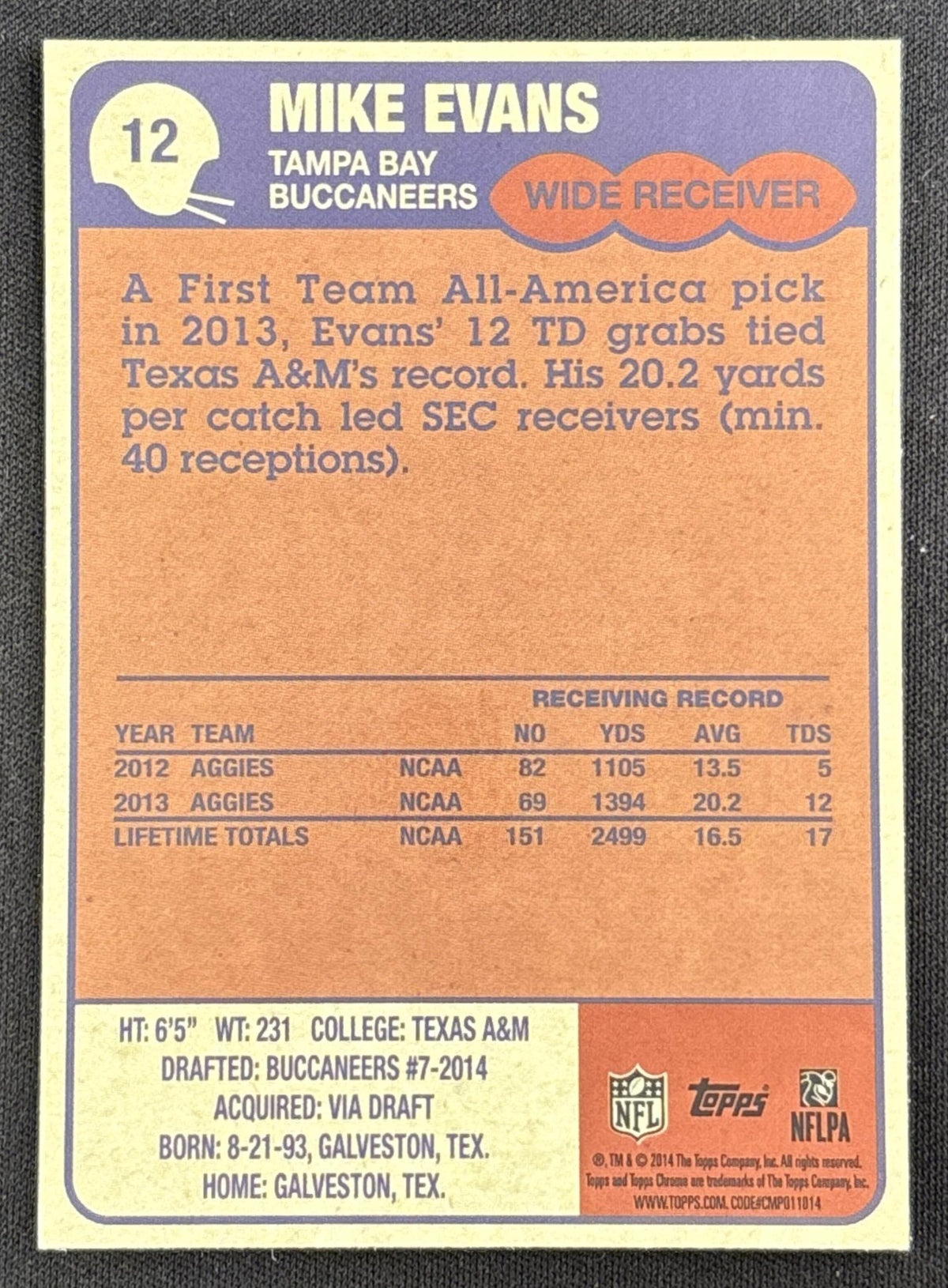 Mike Evans 2014 Topps Chrome 1985 Buccaneers