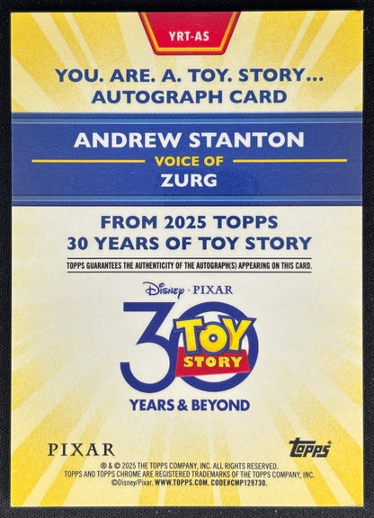 Andrew Stanton as Zurg 2025 Pixar Crystal 30 Years of Toy Story You. Are. A. Toy. Story... Auto Blue Sky Refractor /150 Non-Sports Trading Cards