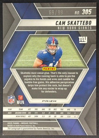 *Minor Damage* Cam Skattebo 2025 Panini Mosaic Rookie Auto Blue Prizm /99 Giants Sports Trading Cards
