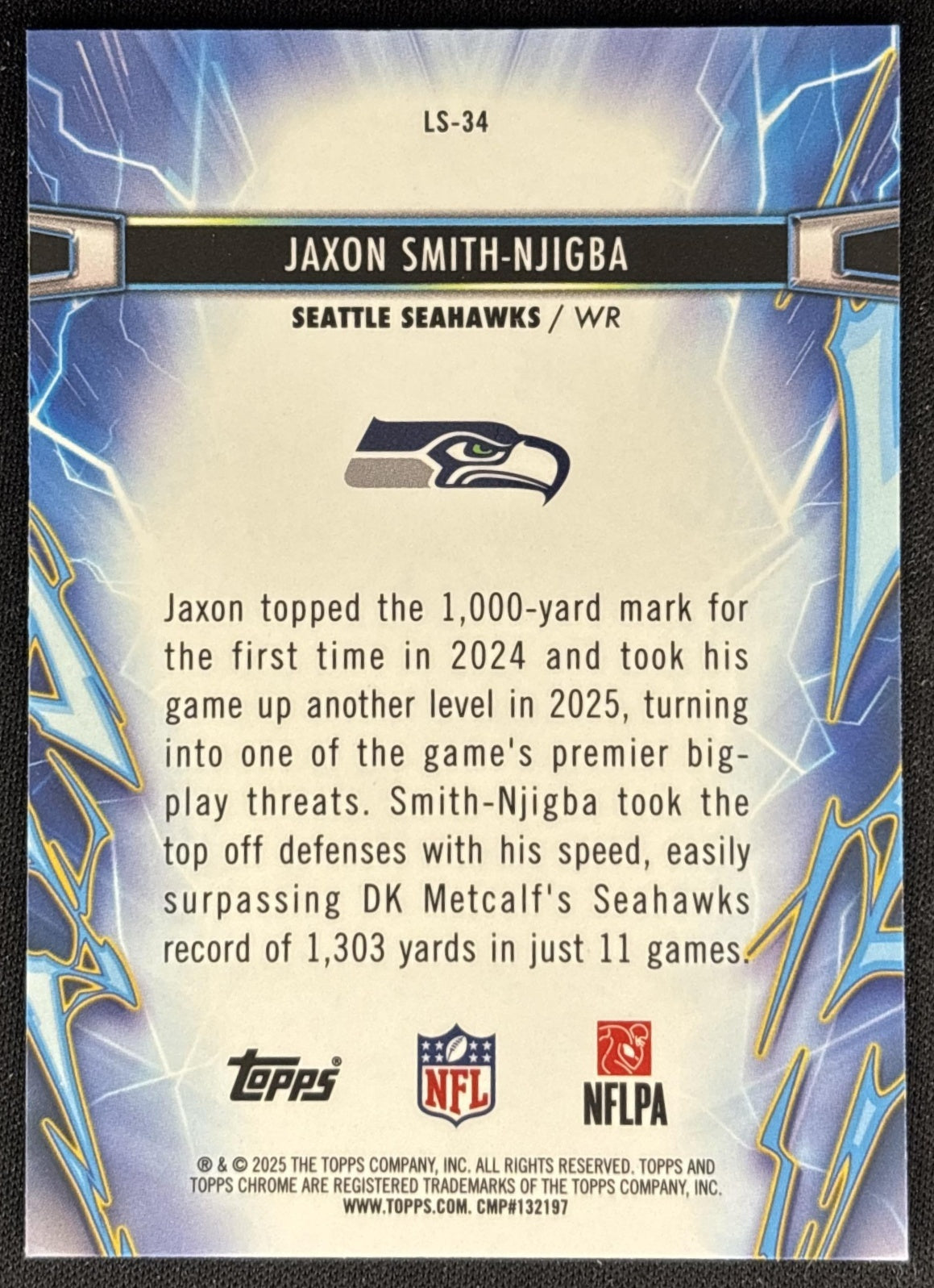 Jaxon Smith-Njigba 2025 Topps Cosmic Chrome Light Speed Seahawks back