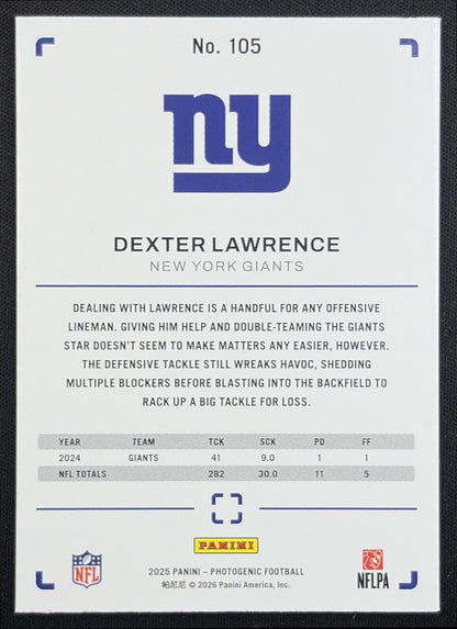 Dexter Lawrence 2025 Panini PhotoGenic Horizontal Red /125 Giants New York Giants back