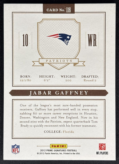 Jabar Gaffney 2012 Panini Prime Signatures /499 Redskins back