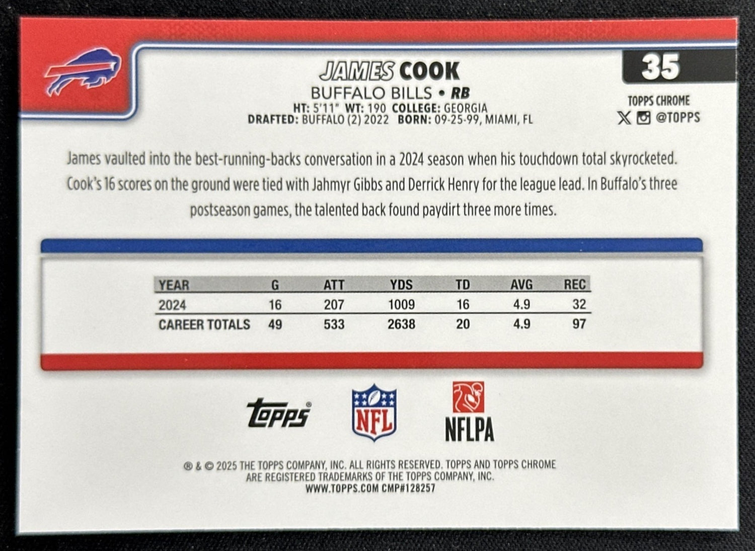James Cook 2025 Topps Chrome Neon Pulse Refractor Bills