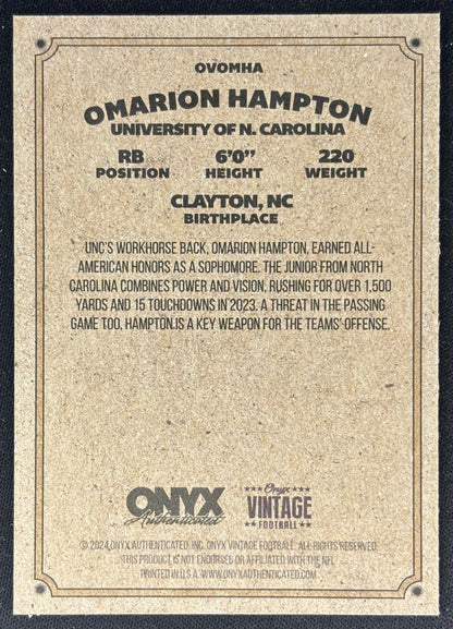 Omarion Hampton 2024 Onyx Vintage Collection Tar Heels Sports Trading Cards