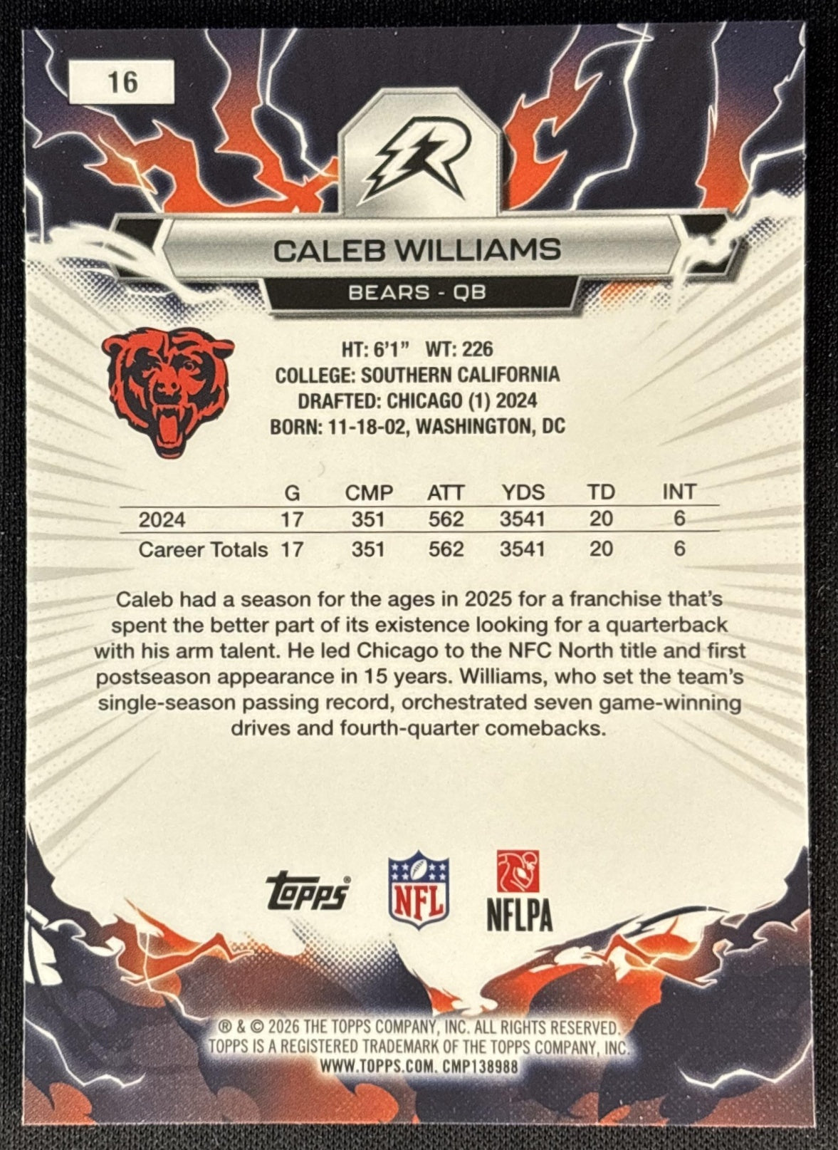 Caleb Williams 2025 Topps Resurgence Prism Refractor Bears Chicago Bears Sports Trading Cards