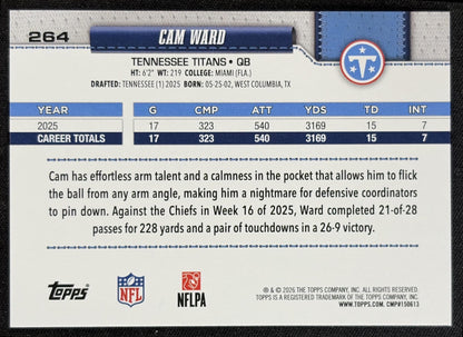 Cam Ward 2026 Topps Rainbow Foil Titans back
