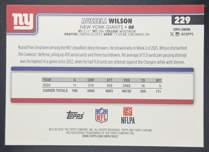 Russell Wilson 2025 Topps Chrome Green Refractor /99 Giants
