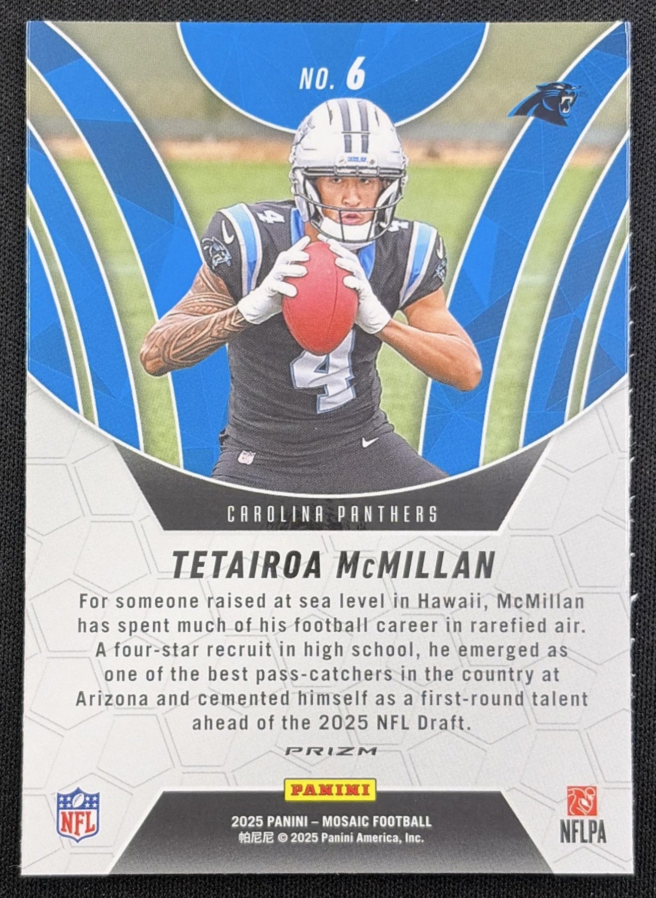 Tetairoa McMillan 2025 Panini Mosaic Elevate Orange Fluorescent Prizm Panthers