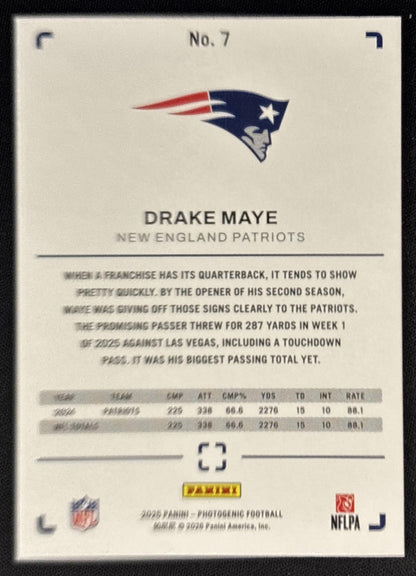 Drake Maye 2025 Panini PhotoGenic Purple /99 Patriots back
