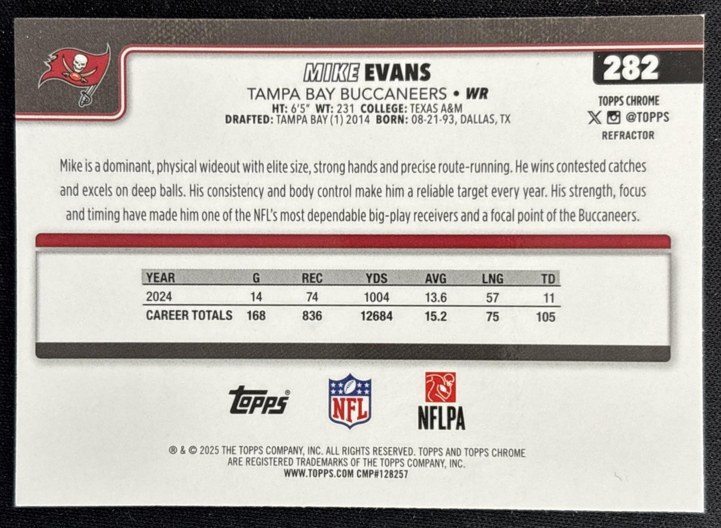 Mike Evans 2025 Topps Chrome Refractor Buccaneers