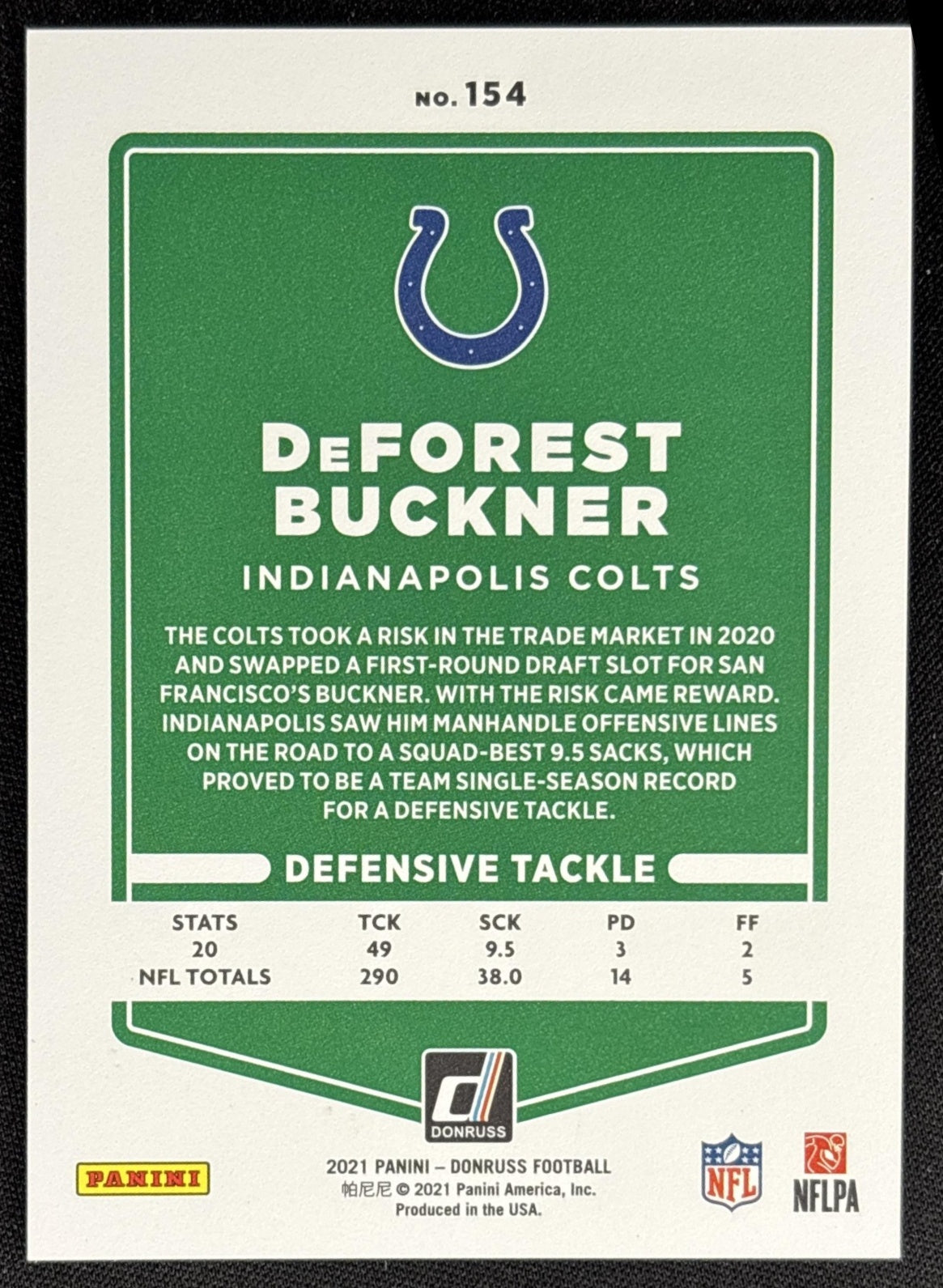 DeForest Buckner 2021 Panini Donruss Press Proof Premium Colts