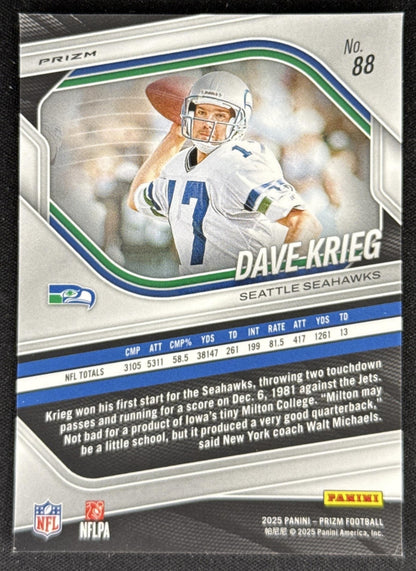 Dave Krieg 2025 Panini Prizm Green Flash Seahawks Sports Trading Card