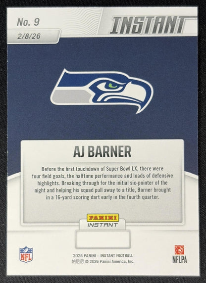 AJ Barner 2026 Panini Instant Super Bowl LIX Champions Seattle Seahawks back