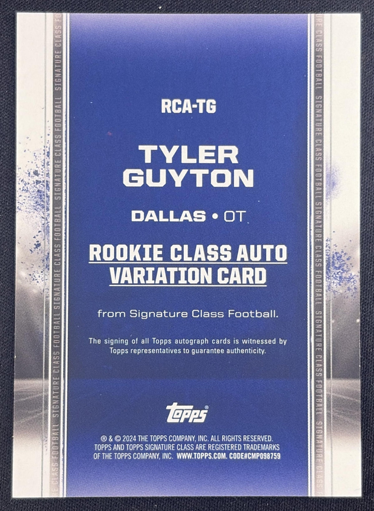 Tyler Guyton 2024 Topps Signature Class Rookie I Auto Orange /50 Cowboys Sports Trading Card