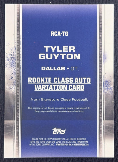 Tyler Guyton 2024 Topps Signature Class Rookie I Auto Orange /50 Cowboys Sports Trading Card