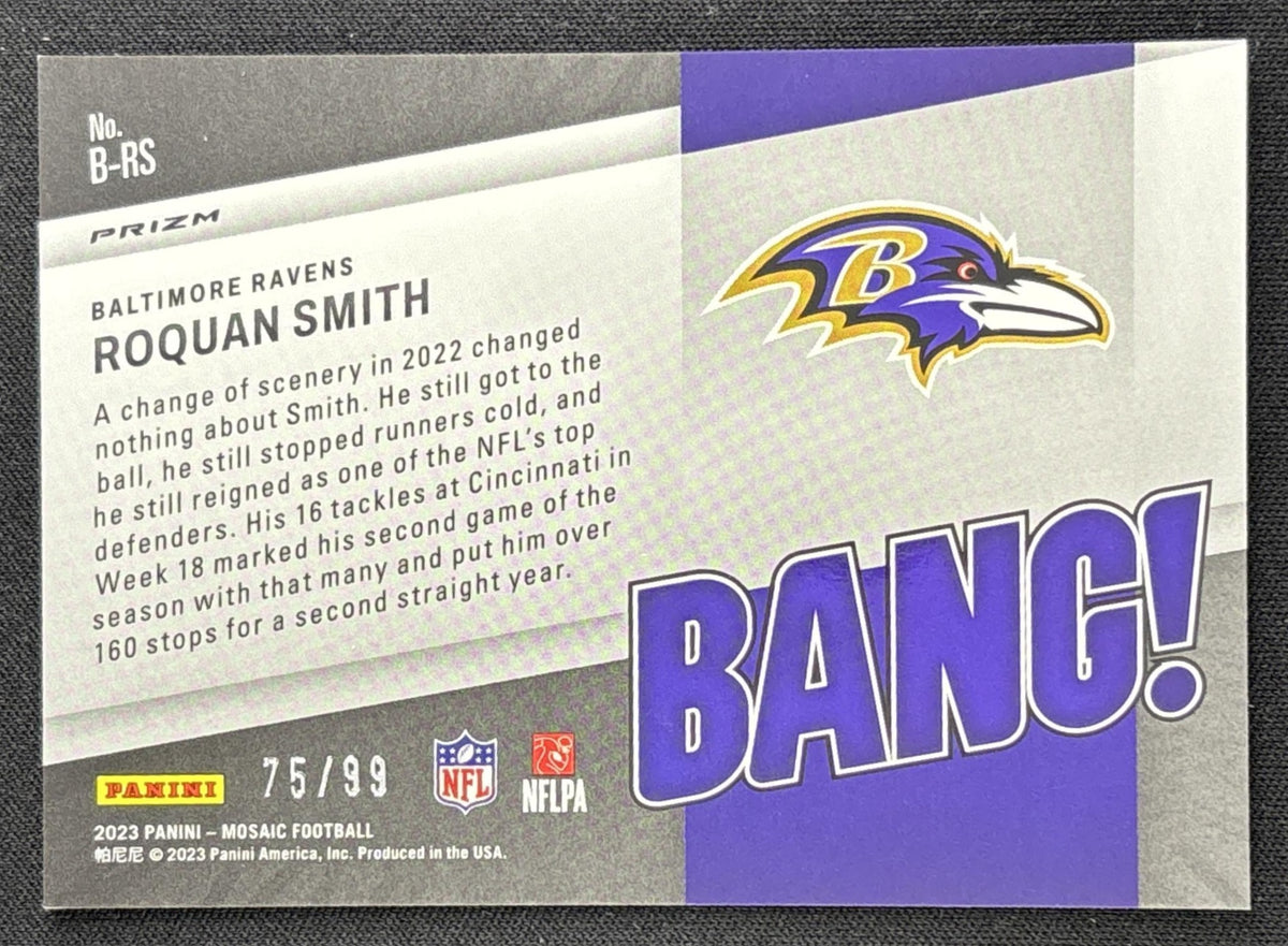 Roquan Smith 2023 Panini Mosaic Bang! Mosaic Blue Reactive /99 Ravens