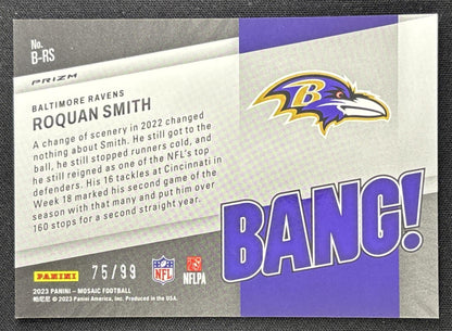 Roquan Smith 2023 Panini Mosaic Bang! Mosaic Blue Reactive /99 Ravens