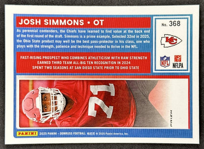 Josh Simmons 2025 Panini Donruss Optic Rated Rookie Preview Red Wave Chiefs back sports trading card