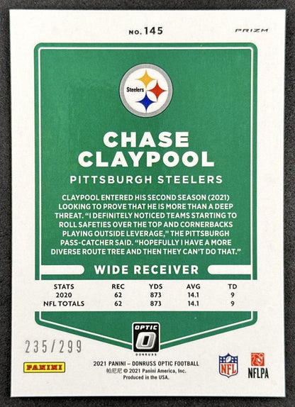 Chase Claypool 2021 Panini Donruss Optic Wave /299 Steelers Sports Trading Cards