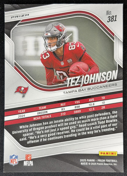 Tez Johnson 2025 Panini Prizm Green Wave Buccaneers back