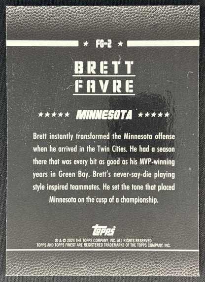 Brett Favre 2024 Topps Finest Field Generals Purple Refractor /125 Vikings back