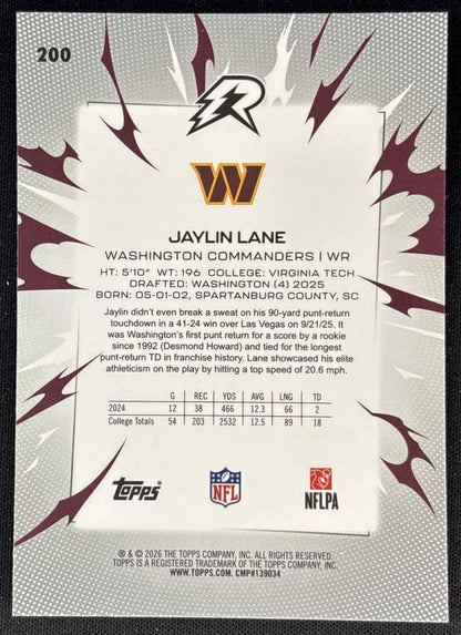Jaylin Lane 2025 Topps Resurgence Commanders Sports Trading Cards