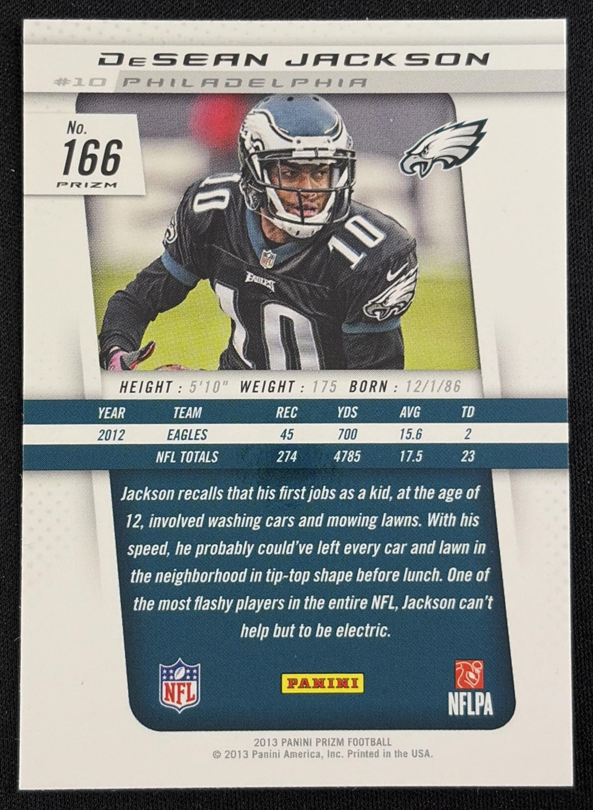 DeSean Jackson 2013 Panini Prizm Prizms Blue Pulsar Eagles - Back