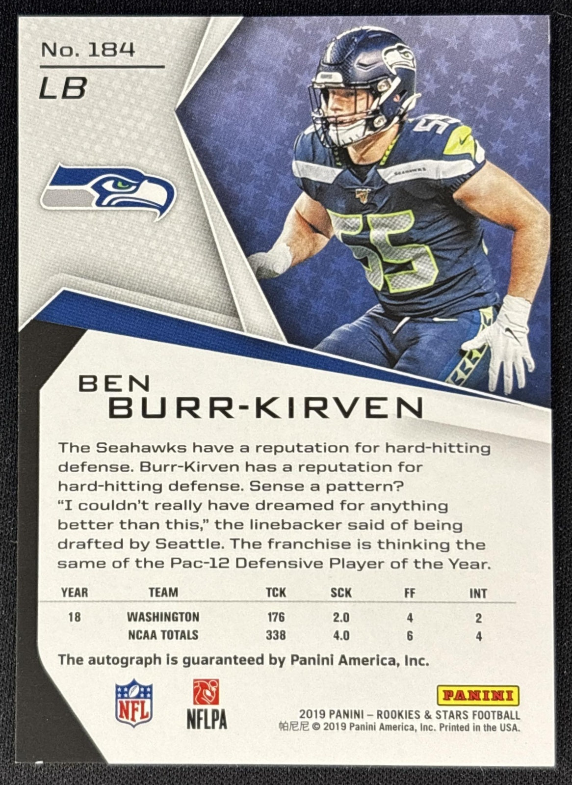 Ben Burr-Kirven 2019 Rookies & Stars Longevity Signatures Orange /99 Seahawks back