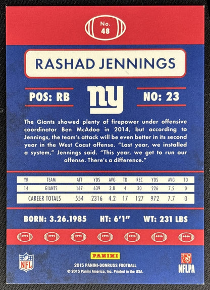 Rashad Jennings 2015 Panini Donruss Stat Line Career Green /554 Giants back
