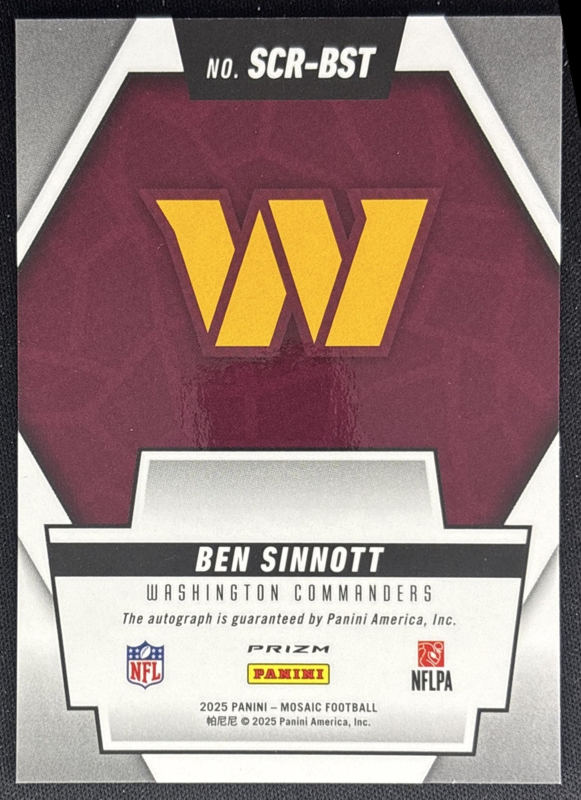 Ben Sinnott 2025 Panini Mosaic Scripts Commanders Sports Trading Cards