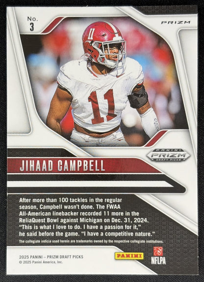 Jihaad Campbell 2025 Panini Prizm Draft Picks Red Ice Eagles Back