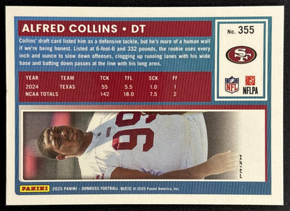Alfred Collins 2025 Panini Donruss Optic Rated Rookie Preview Pink 49ers - Back