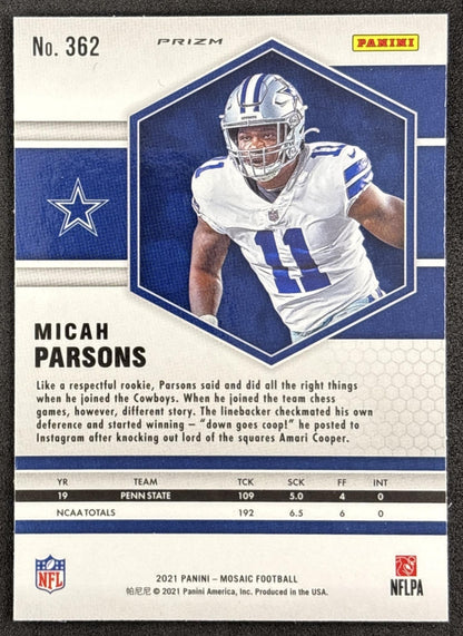 Micah Parsons 2021 Panini Mosaic Prizm Camo Pink Cowboys back